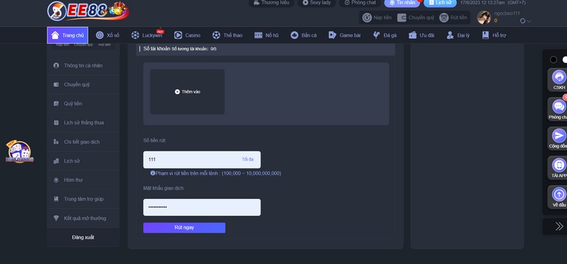 Thao tác rút tiền tại sân chơi cá cược rất dễ dàng
