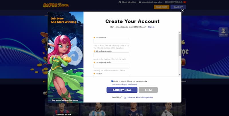 Hướng dẫn tạo tài khoản 88788
