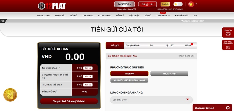 Thao tác nạp tiền tại sân chơi vô cùng đơn giản
