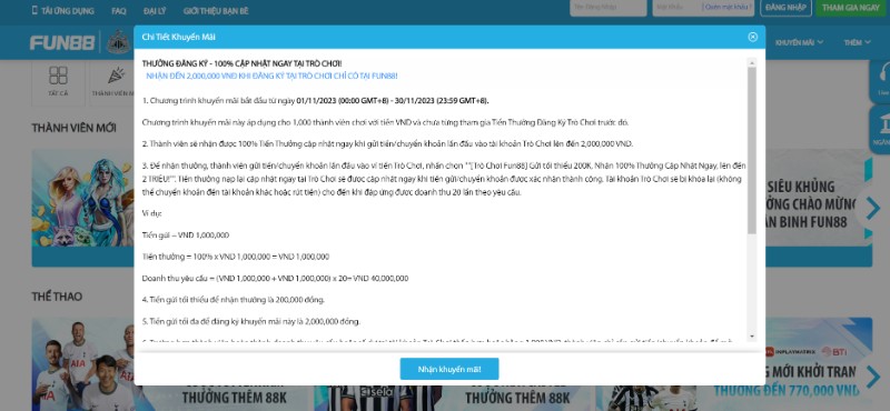 Đăng ký nạp tiền lần đầu sẽ nhận về 100% giá trị tới 2000K