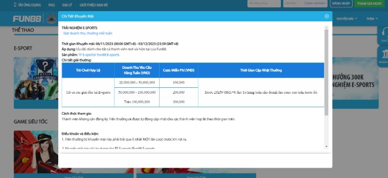 Trải nghiệm cá cược E-SPORTS được tặng ngay 300K