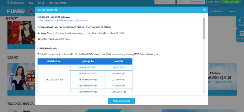 EVO PALACE tặng thành viên khoản hoàn tiền hấp dẫn