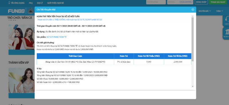 Hoàn trả tiền thua xổ số mỗi tuần cực khủng tới 5%