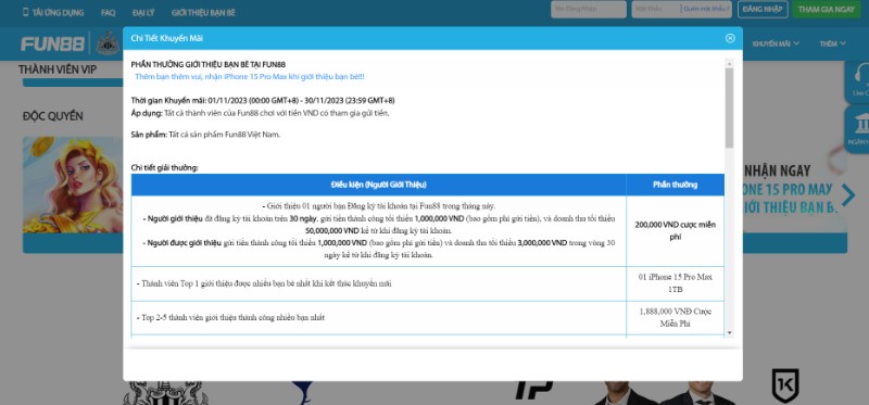 Thưởng giới thiệu bạn bè cùng tham gia nhà cái Fun88