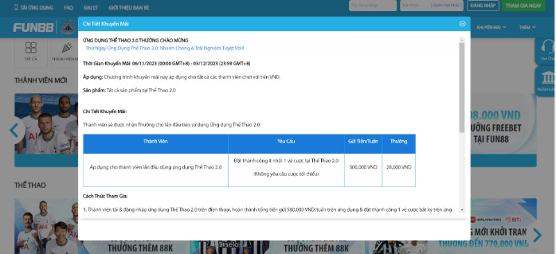Ứng dụng thể thao 2.0 thưởng chào mừng khủng cho người mới