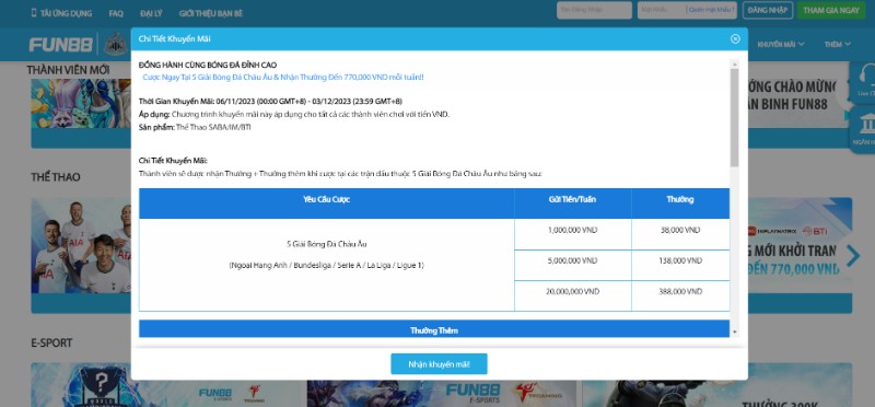 Đồng hành cùng các giải bóng đá nhận thưởng cao nhất 770K