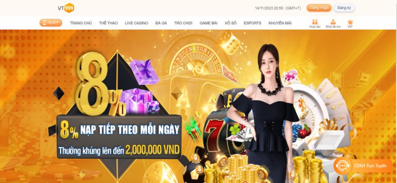 Tặng thêm 8% tiền nạp hàng ngày ở nhà cái VT999