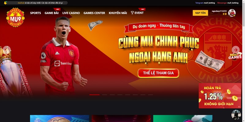 Truy cập trang chủ MU9 bằng đường dẫn chính thức hoặc mở ứng dụng